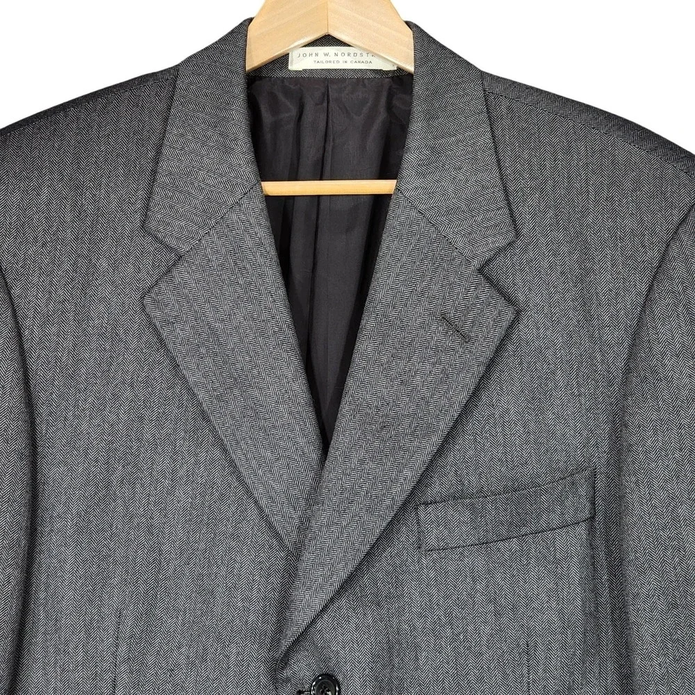 Vtg John W Nordstrom Cashmere Blazer 46R Men Herringbone Black Gray Italy Canada